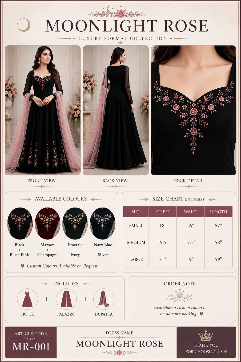 Black Layered Georgette Anarkali Dress with Delicate Pink Thread Work